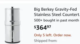 BER-BU2 BERKEY Big Gravity Fed Steel Countertop Water Filter