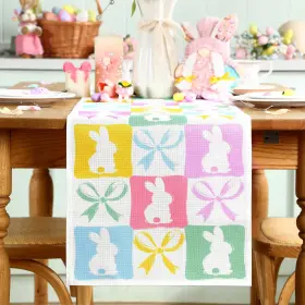BOY-FRIENDA-4189 FRIENDA Easter Bunny Bow Table Runner Pastel