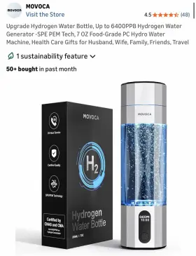 6400PPB MOVOCA Hydrogen Water Bottle Up Generator Spe Pem