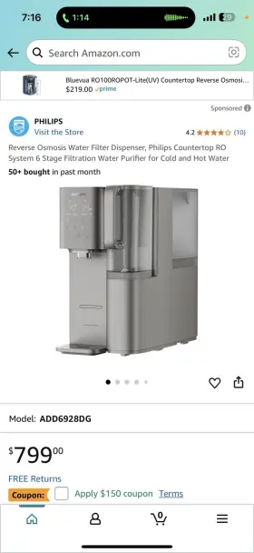 ADD6928DG PHILIPS Reverse Osmosis Water Filter Dispenser Ro