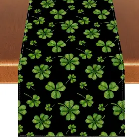 CHH-1604 RVSTICTY Linen Patricks Table Runner Shamrock Lucky
