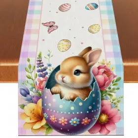 CHH-1607 RVSTICTY Happy Easter Table Runner Bunny Rabbit Eggs