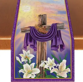 CHH-1609 RVSTICTY Happy Easter Table Runner He Risen Cross