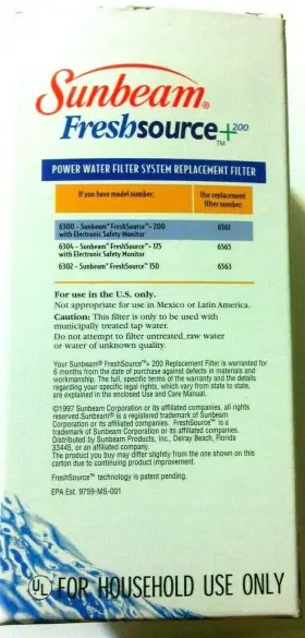 6561 SUNBEAM Water Filter Cartridge Freshsource #2