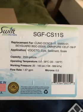 SGF-CS11S SWIFT GREEN FILTERS Cuno Air Filter