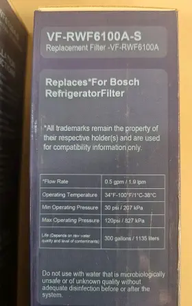 VF-RWF6100A-S VENUS FILTER Bosch Refrigerator #2