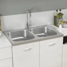 147234 VIDAXL Kitchen Sink Double Basins Drainer Set Pipe