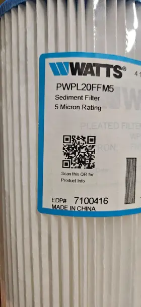 PWPL20FFM5 WATTS Flow Pleated Sediment Filter Edp