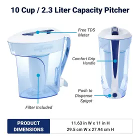 188781000102 ZEROWATER Pour Water Filter Pitcher Tds Tap #3