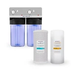 Clear 10"x4.5" Bb 1" Port Whole House Water Filter System + Gauges. Fixed Price $168.00.