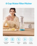 Water Filter Pitcher, 6 Cup Glass Dispenser, Fast & Compact Fridge-. Fixed Price $60.24.