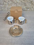 2 Cups And Saucers Stainless Steel Ceramic 80's Lavazza Carmencita. Fixed Price $64.61.