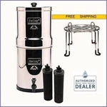 Travel Berkey Water Filter W 2 Black Filters + Stainless Steel Stand. Fixed Price $354.00.