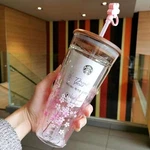 Starbucks Tumbler Pink Sakura Double Glass Straw Cup 591 Ml+ Cherry Blossom Plug. Fixed Price $37.99.