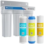 Whole House Water Filter System 2.5" X 10" White 3 Stage Filtration 3/4" Inlet. Fixed Price $106.95.