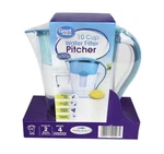 Great Value 10 Cup Plastic Water Filter Pitcher Clear With Teal Lid & 5 Filters. Fixed Price $30.00.