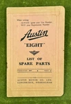 Austin 8 "eight" List Of Spare Parts Pub #1809 July 1939 Rare Original Vintage. Fixed Price $29.75.
