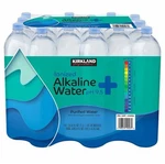 Kirkland Signature Alkaline Water, 1 Liter Bottles, 18-count Pack. Fixed Price $30.00.