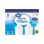 Great Value Water Filters, Fits & Brita Pitchers, Replacement 3 Pack. Fixed Price $17.99.