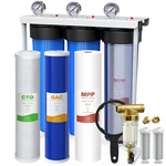 4-stage 20x4.5" Big Blue Spin Down Sediment Whole House Water Filtration System. Fixed Price $249.99.